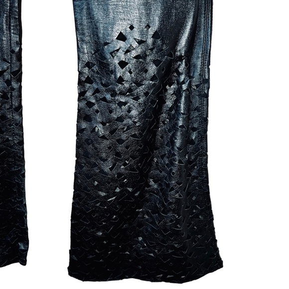 AOC Absence of Color Black Genuine Leather Pants Low Rise Flared Laser Cut 6 - Picture 7 of 15